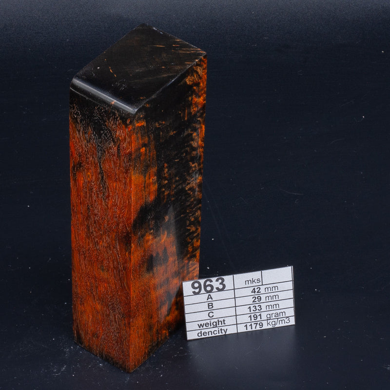 ORANGE KARELIAN BIRCH by Oleg (Knife-Wood) ORANGE-BLACK KARELIAN BIRCH 963