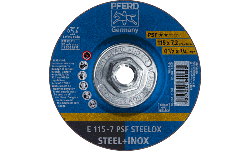 4-1/2" x 1/4 Grinding Wheel, 5/8-11 Thd. - PSF STEELOX - Type 27